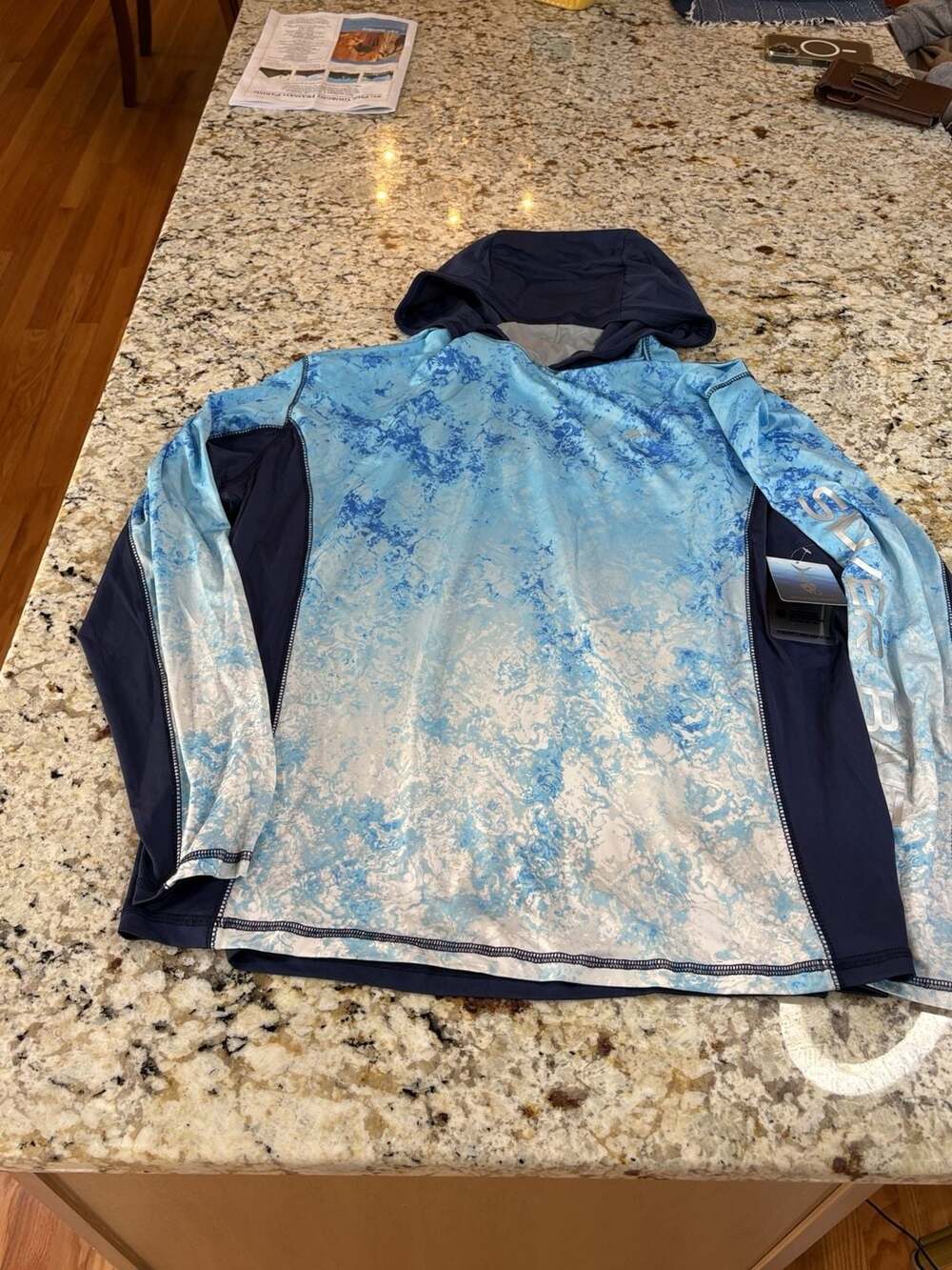 Silver Bait Performance Hoodie Blue White Fish Scale Print New